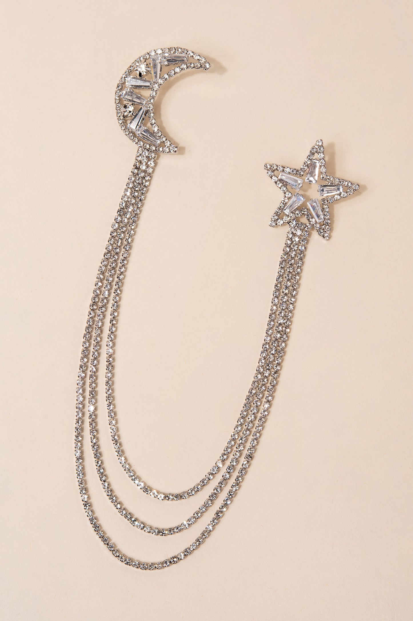 Stars and Moon Silver CZ Brooch