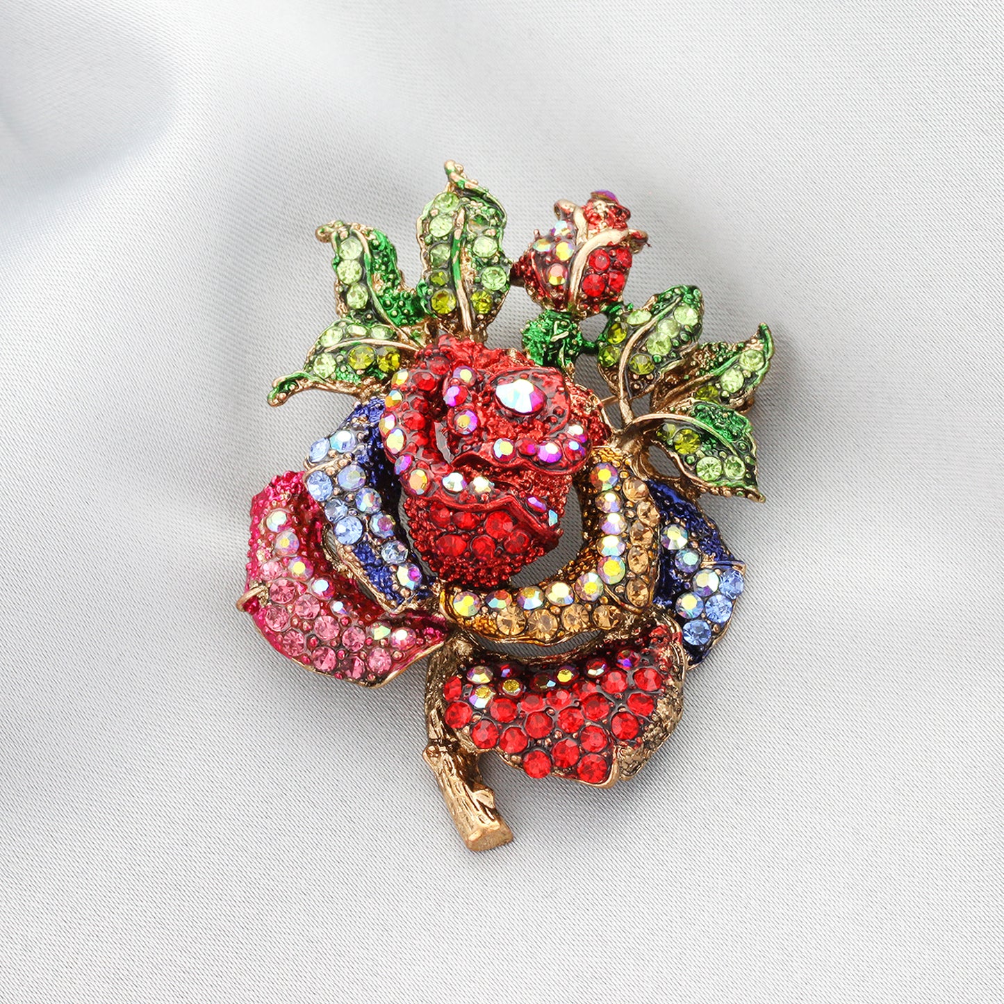 Nevaeh Rose Rhinestone Brooch - Multicolor