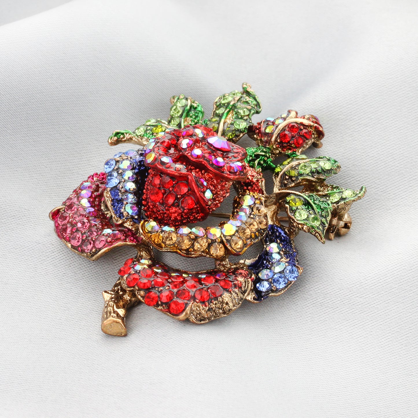 Nevaeh Rose Rhinestone Brooch - Multicolor