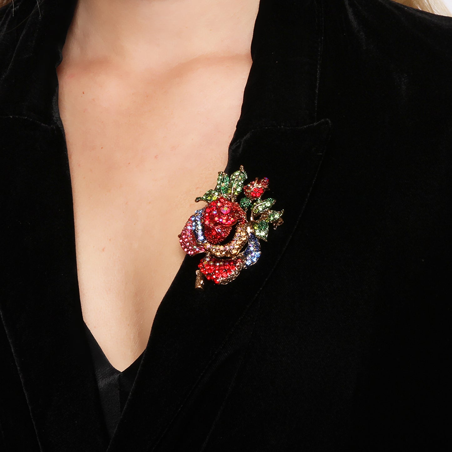 Nevaeh Rose Rhinestone Brooch - Multicolor