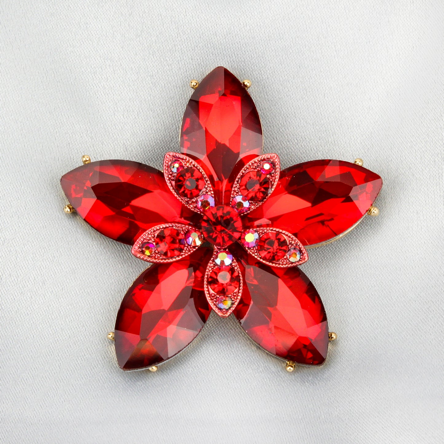 Vivian Shining Star Rhinestone Brooch - Red