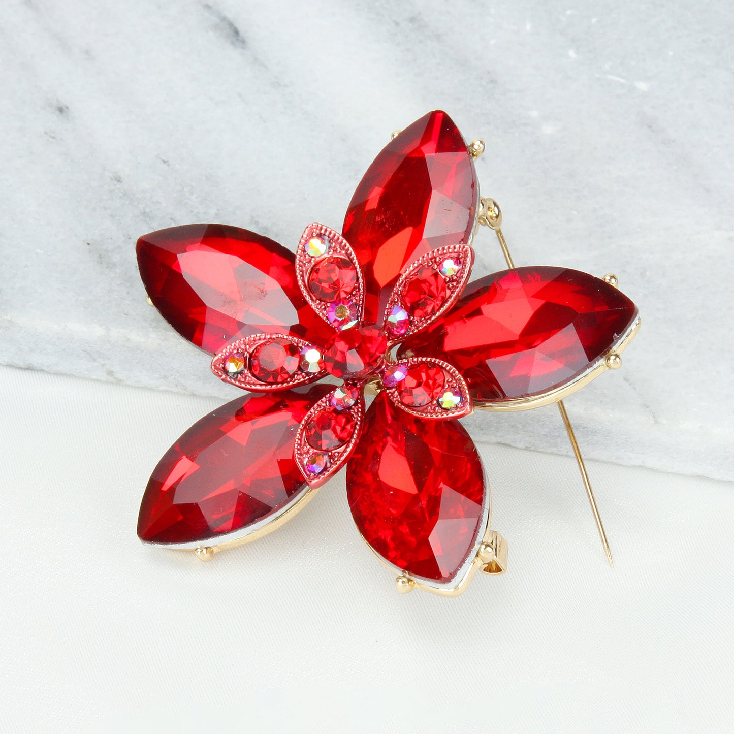 Vivian Shining Star Rhinestone Brooch - Red