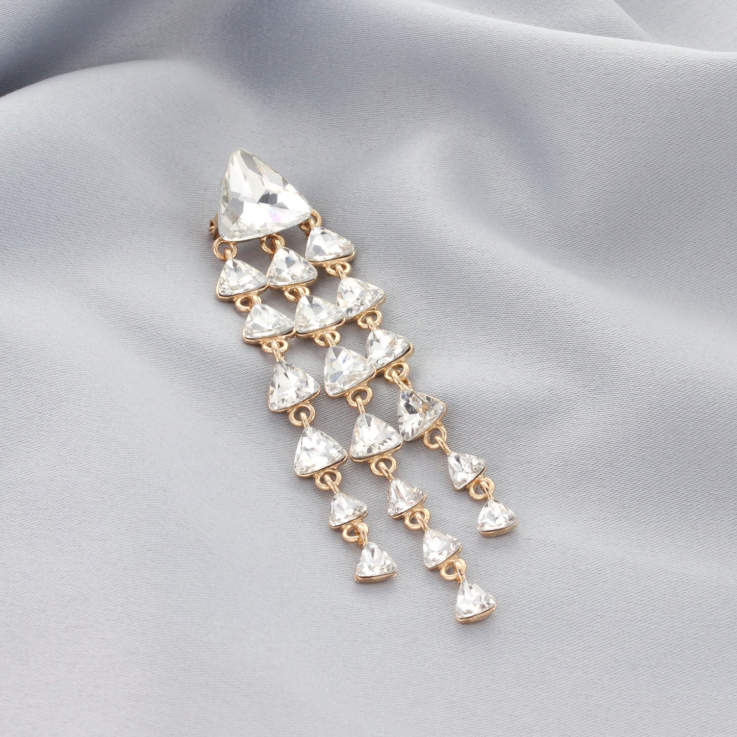 Everly Triangle 3-Tier Rhinestone Brooch - Gold