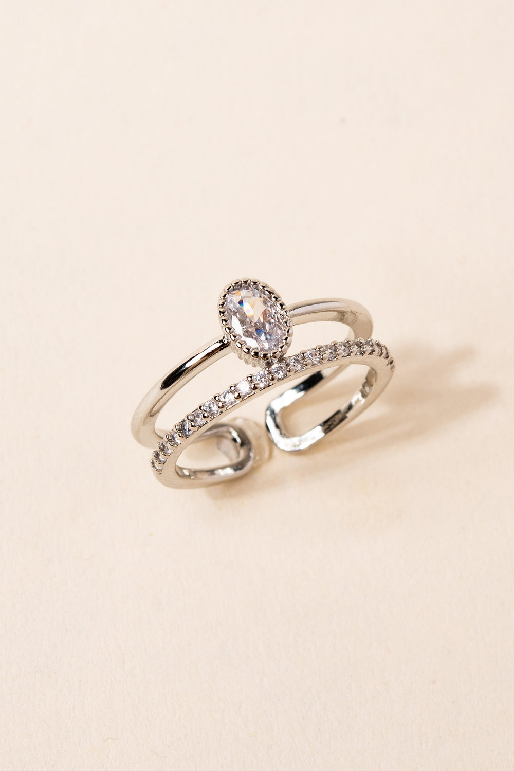 Carina Stone and Line Cuff Ring | Silver
