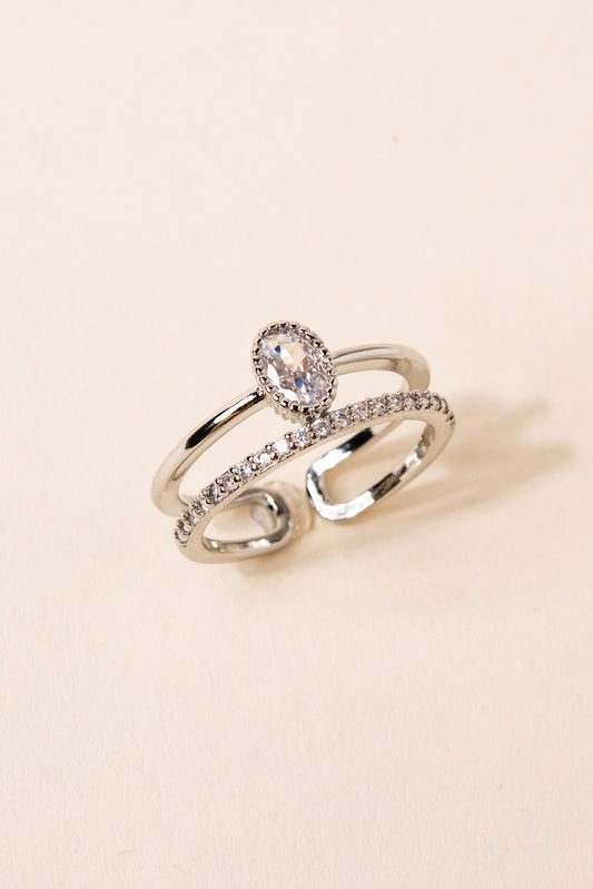 Carina Stone and Line Cuff Ring | Silver