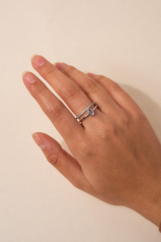 Carina Stone and Line Cuff Ring | Silver