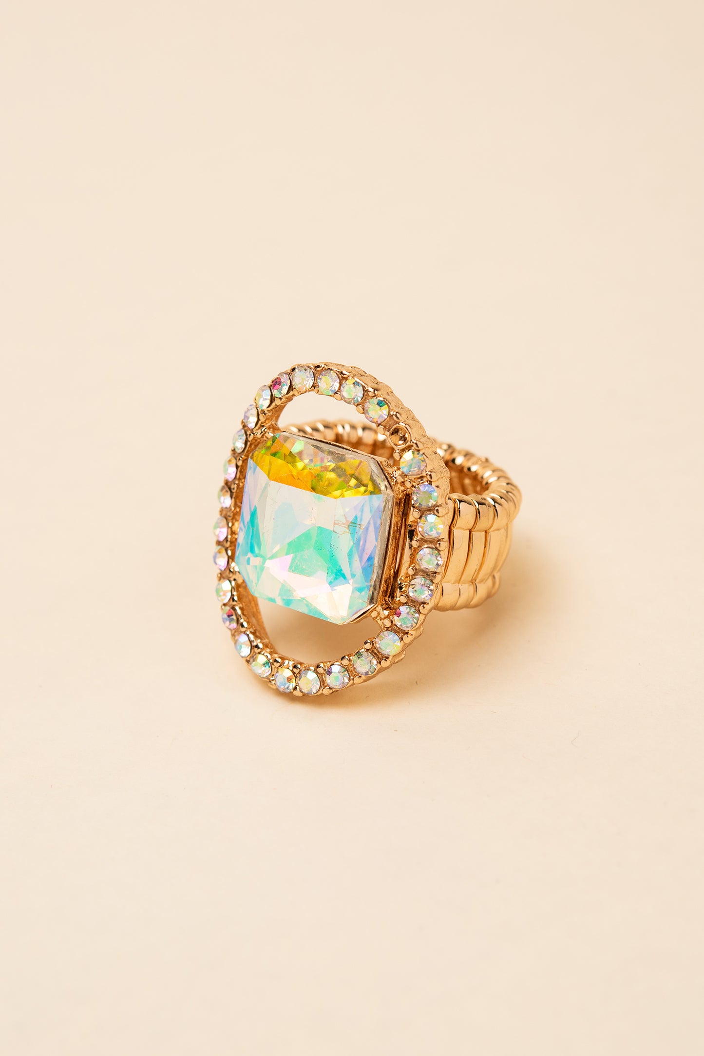 Gianna Square Crystal & Halo Stretch Ring