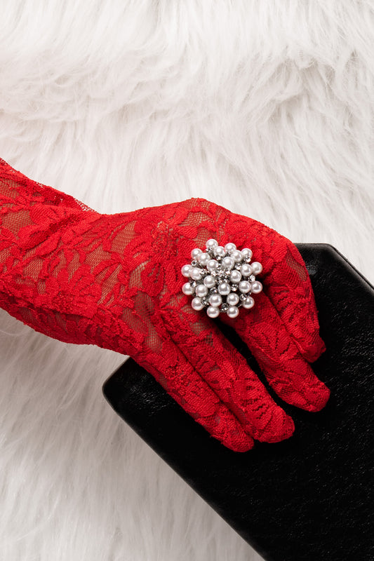 Dorothy Pearl & Rhinestone Round Stretch Ring | Silver