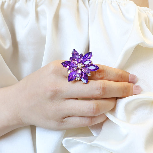 Aubrey Flower Burst Stretch Ring | Purple