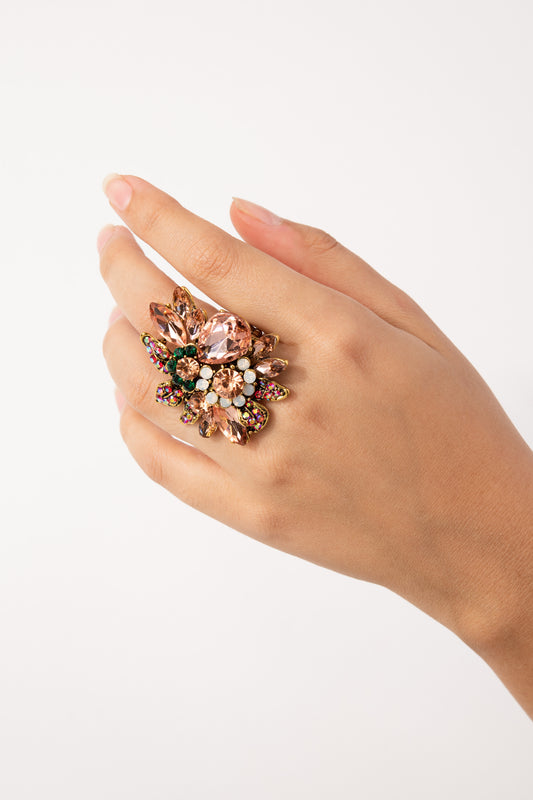 Willa Floral Rhinestone Ring | Peach