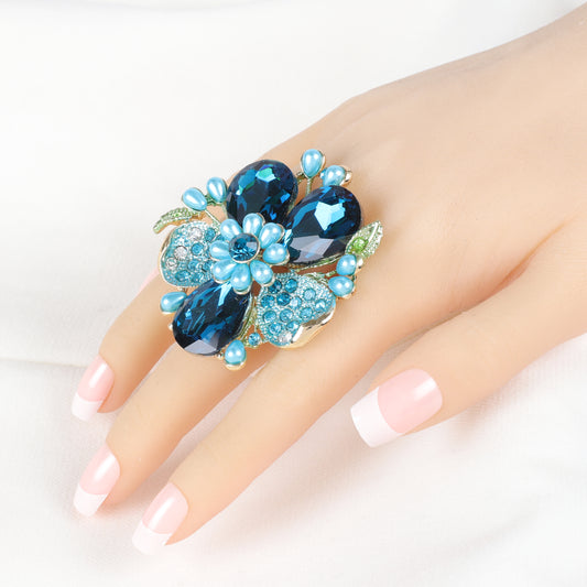 Everleigh Statement Flower Stretch Ring | Teal