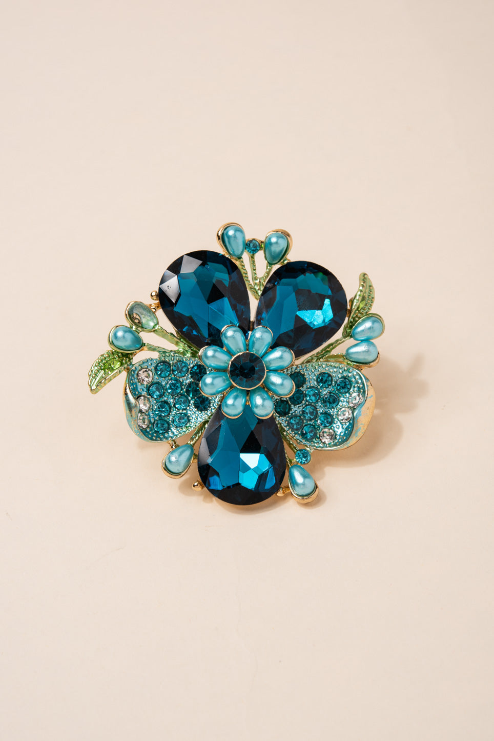 Everleigh Statement Flower Stretch Ring | Teal