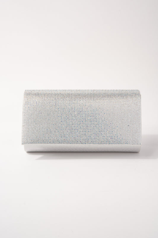 Joyce Rhinestone Clutch | Silver Iridescent