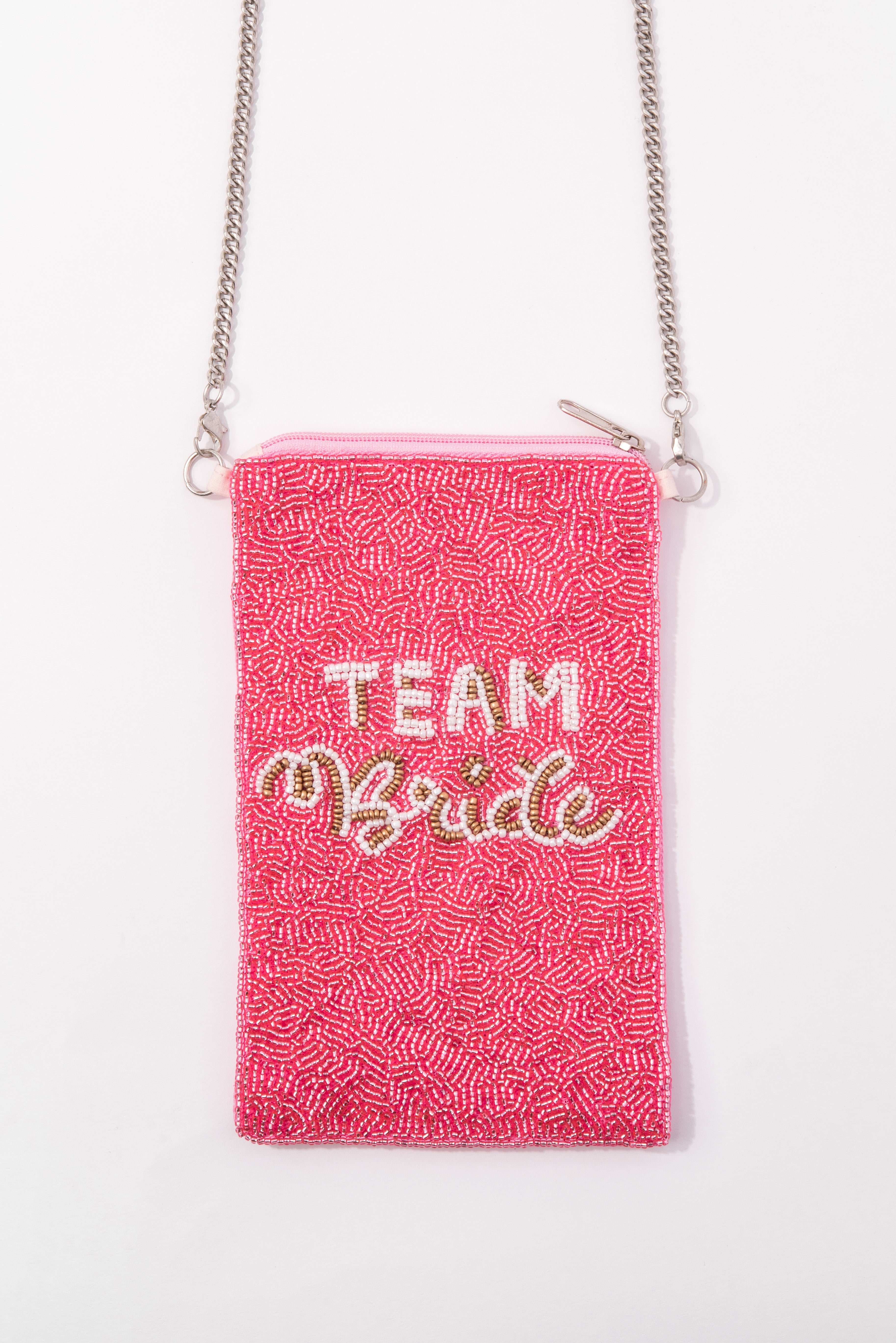 Beaded Team Bride Crossbody Pouch | Pink