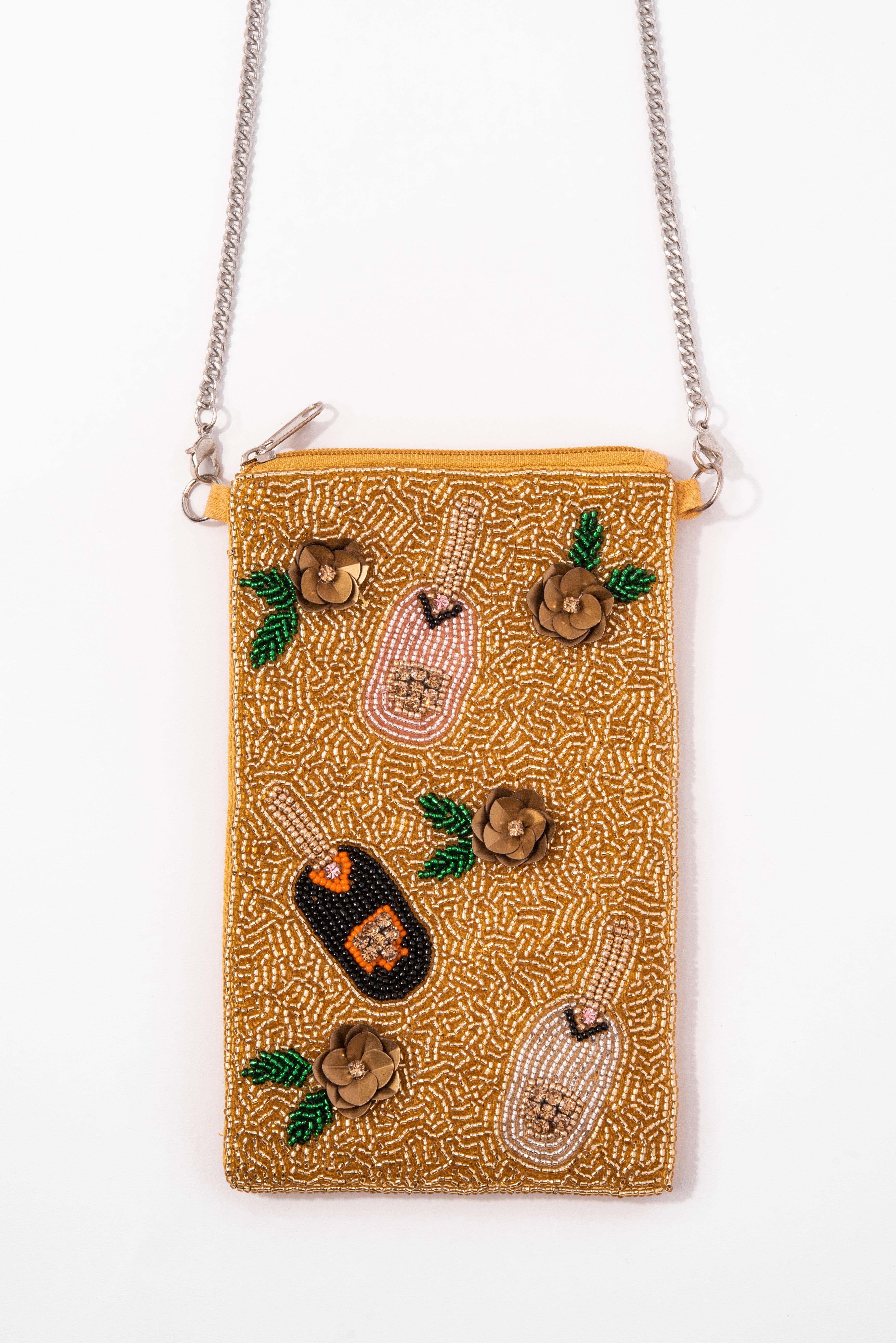 Beaded Bachelorette Champagne Toast Crossbody Pouch | Gold