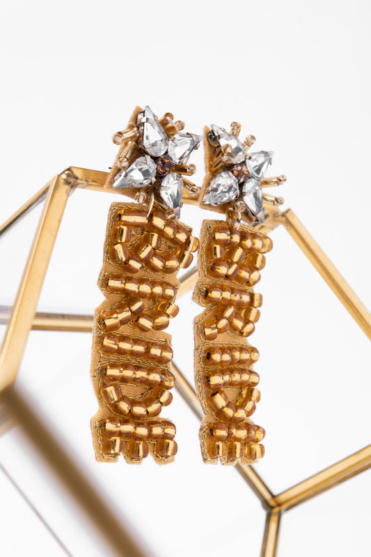 BRIDE Bead and Rhinestone Earrings | Gold