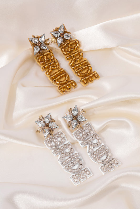 BRIDE Bead and Rhinestone Earrings | Silver
