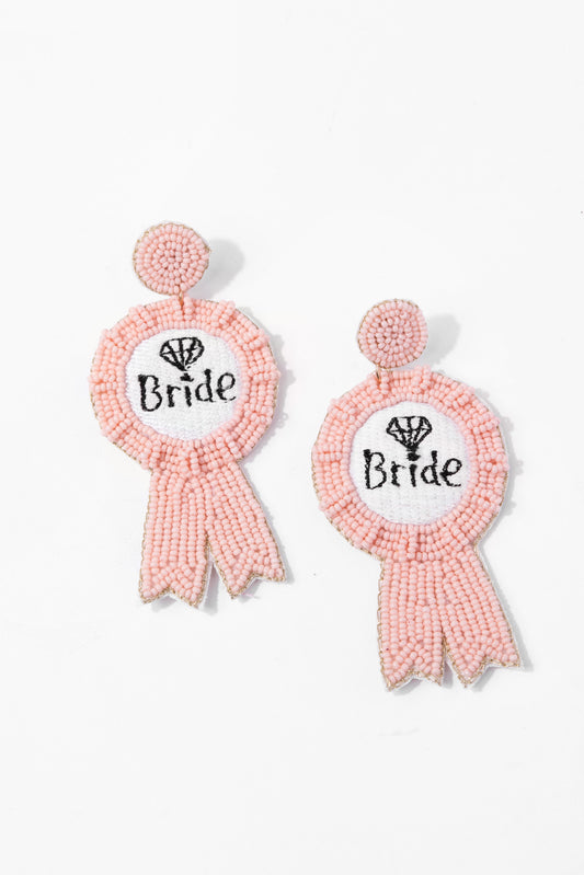 Diamond Bride Ribbon Earrings | Pink