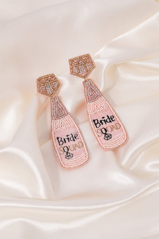 Beaded BRIDE SQUAD Champagne Earrings
