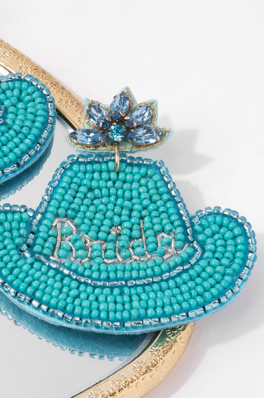 BRIDE Bead and Rhinestone Cowgirl Hat Earrings | Turquoise