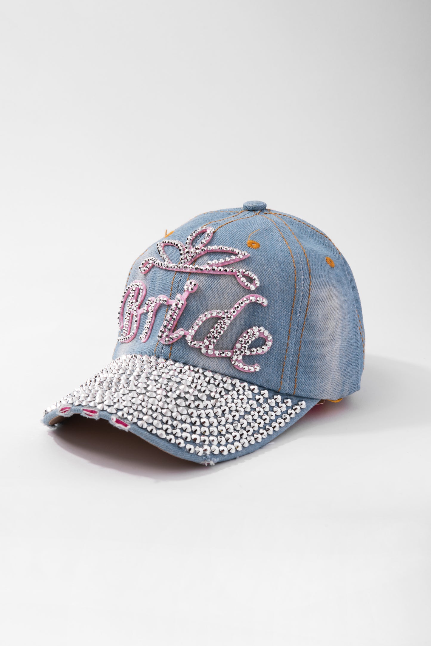 Distressed BRIDE Rhinestone Denim Cap