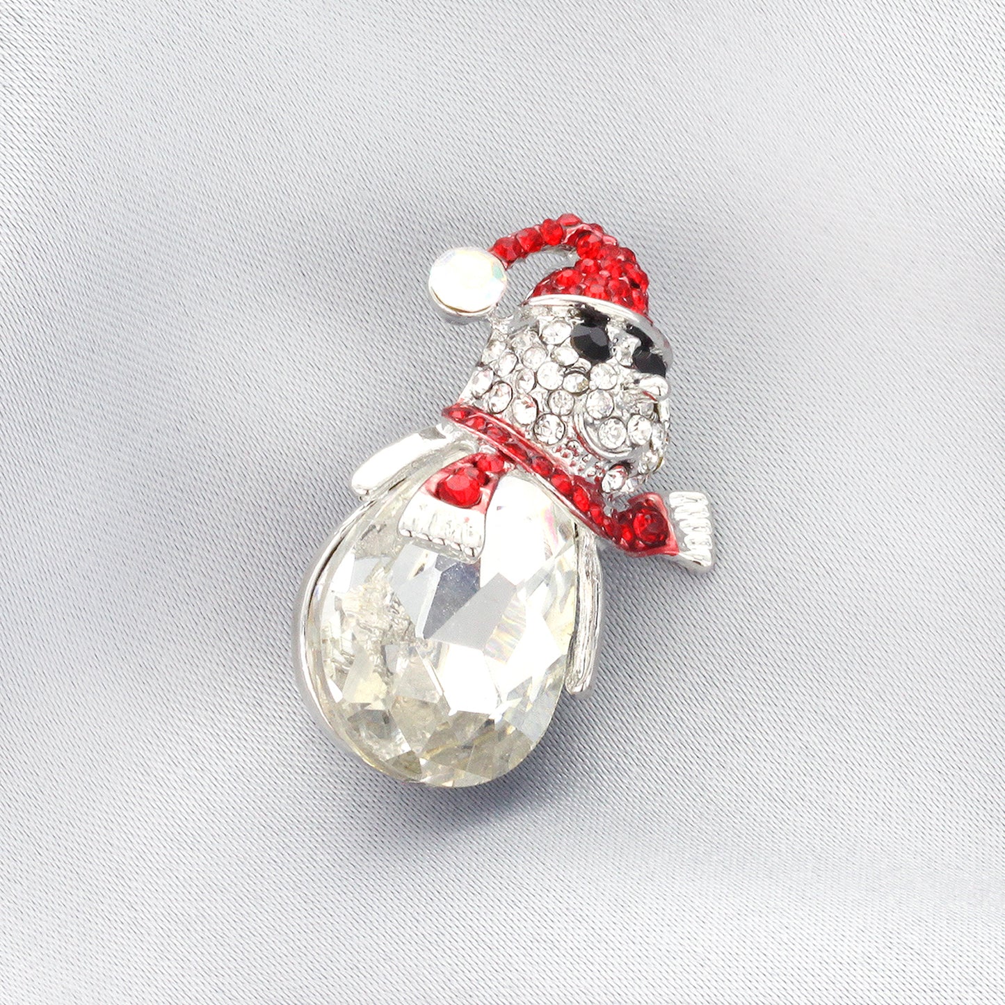 Snowman With A Scarf Rhinestone Brooch