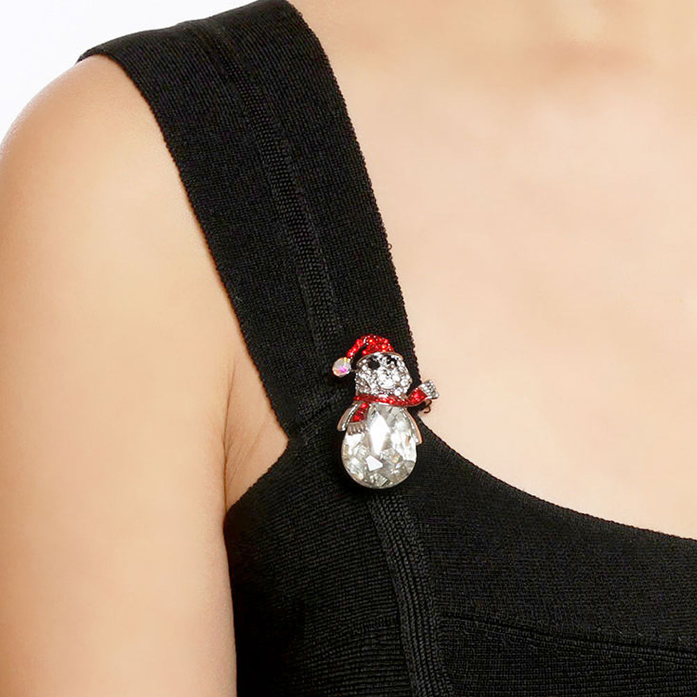 Snowman With A Scarf Rhinestone Brooch