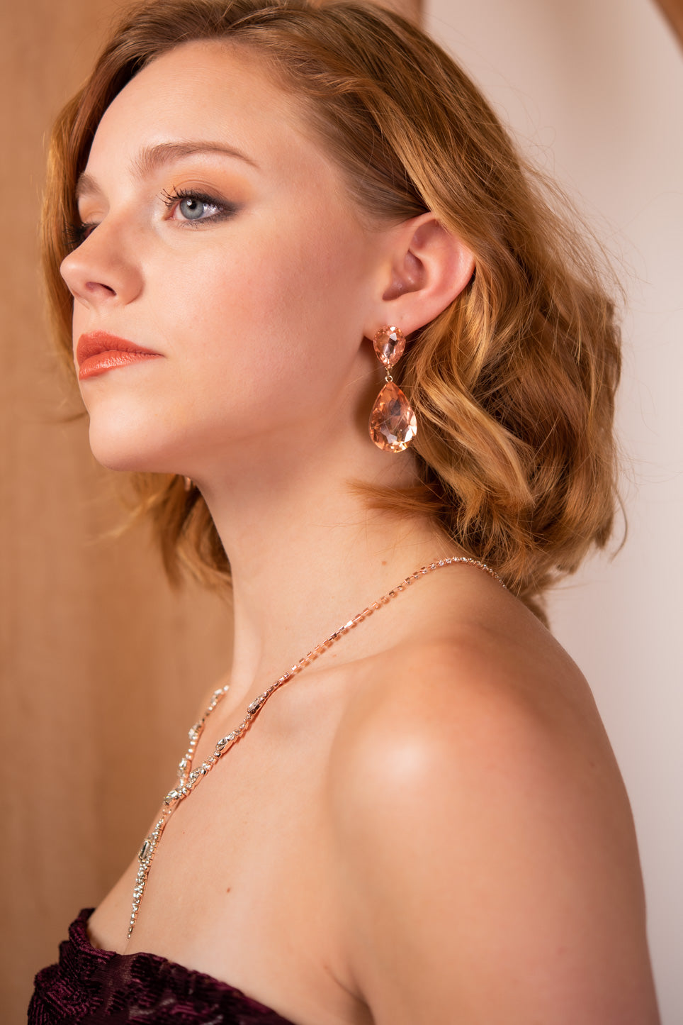 Allira Teardrop Stone Earrings | Peach