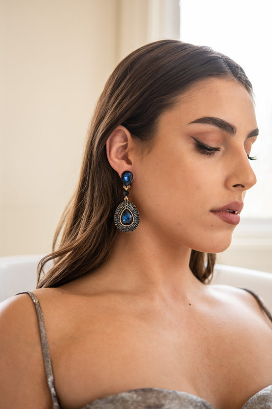 Adalira Rhinestone Clip-on Earrings | Navy