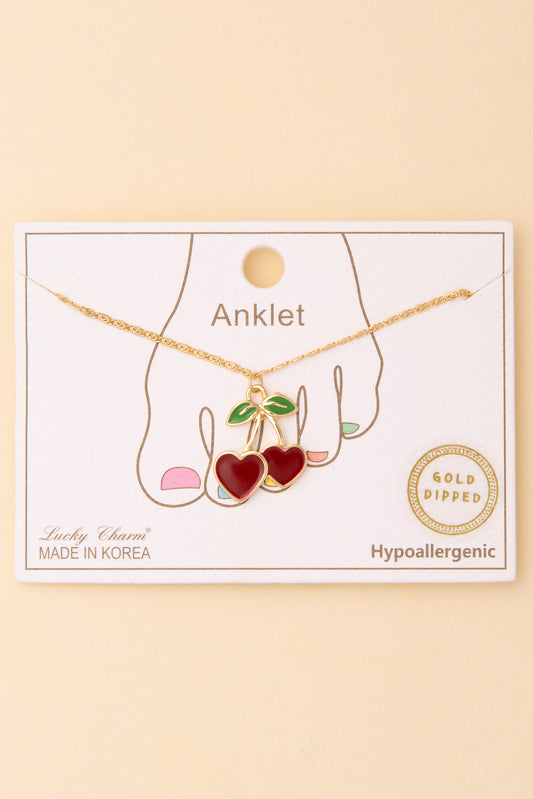 Lizabeth Cherry Heart Anklet
