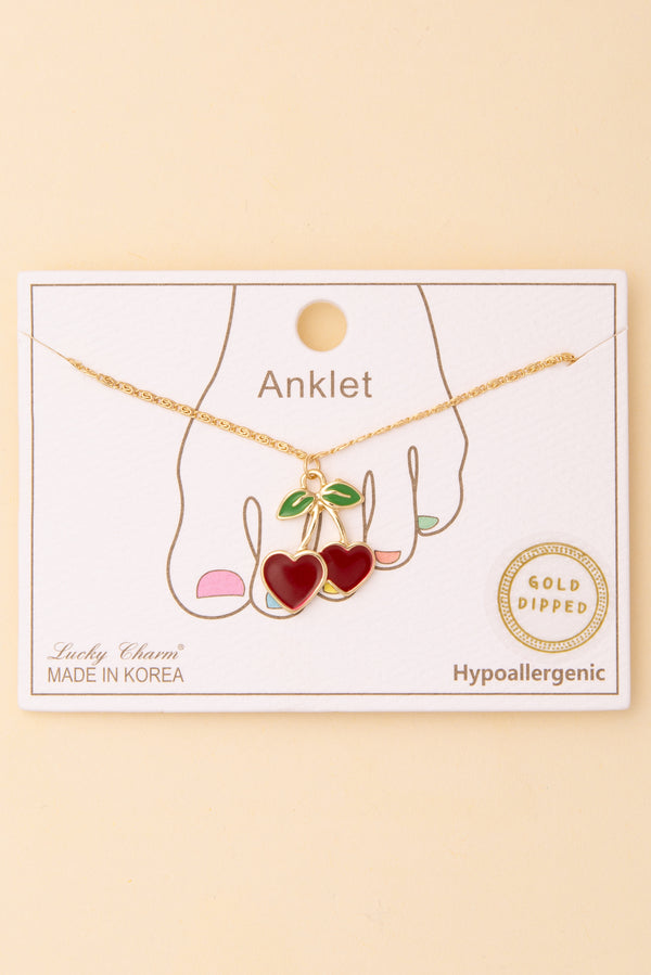 Lizabeth Cherry Heart Anklet