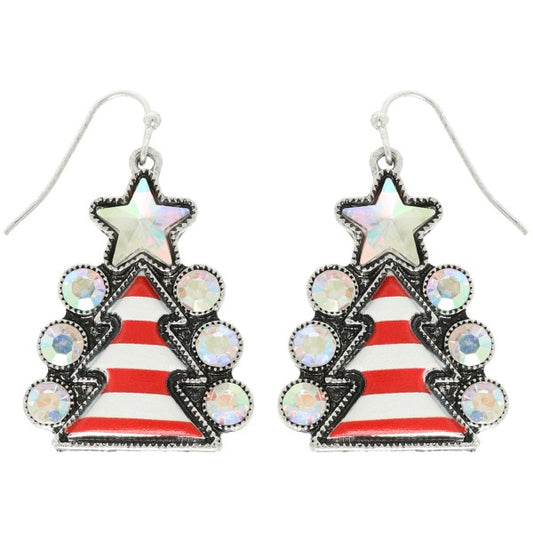 Emily Western Jeweled Christmas Tree Dangle Earrings | Iridescent