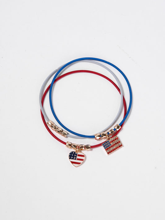 Madeline 4th of July 3pc Patriotic Charm Stretch Bracelet Set