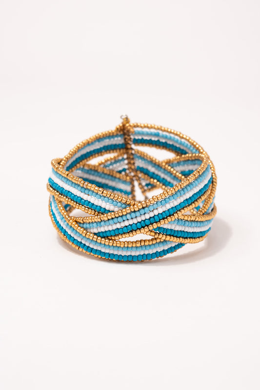Indigo Boho Cuff Beaded Bracelet - Turquoise