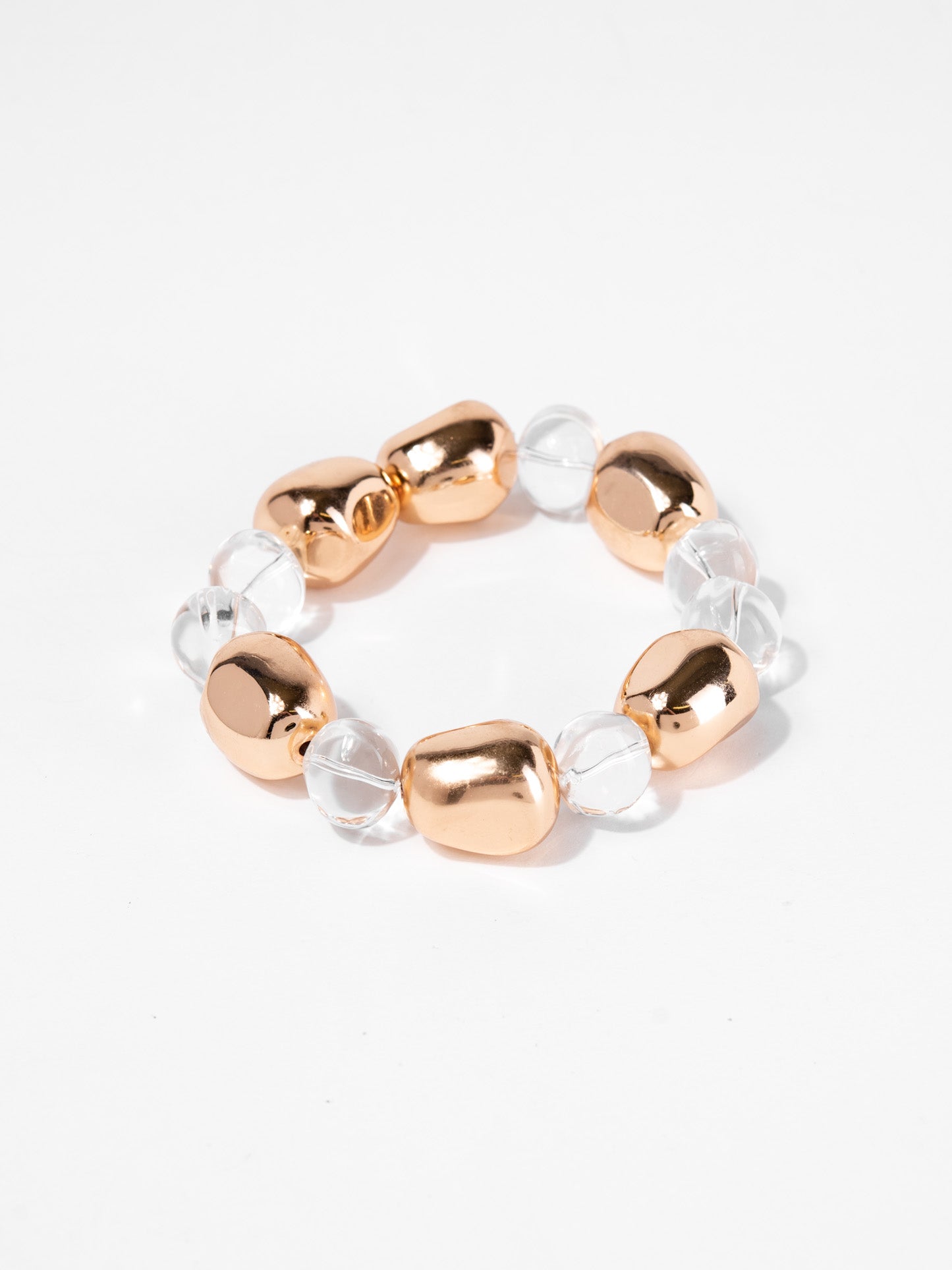 Rose Chunky Hammered Metal Bead Stretch Bracelet