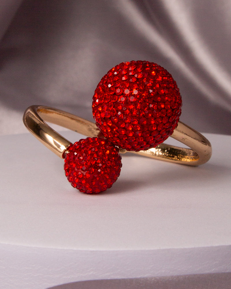 Henley Adjustable Rhinestone Ball Open Spiral Hinge Bracelet | Red