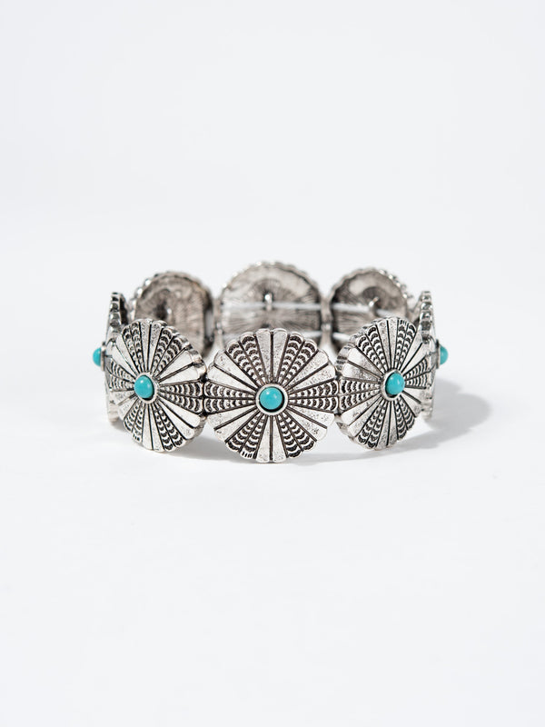 Allegra Western Turquoise Round Concho Stretch Bracelet