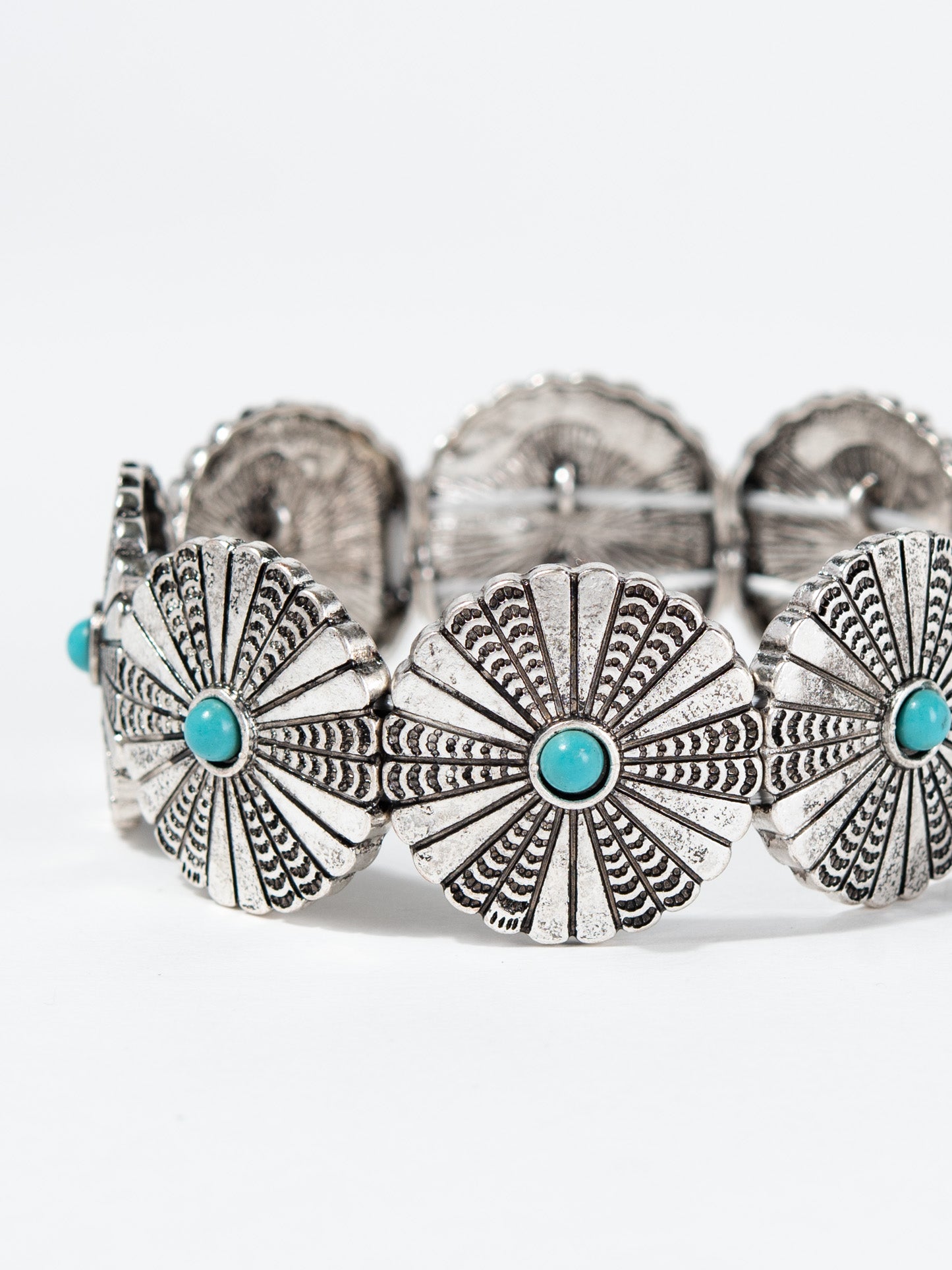 Allegra Western Turquoise Round Concho Stretch Bracelet