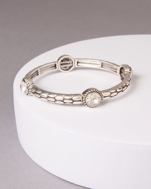 Michelle Western Bezel Crystal Reptile Scale Pattern Stretch Bracelet