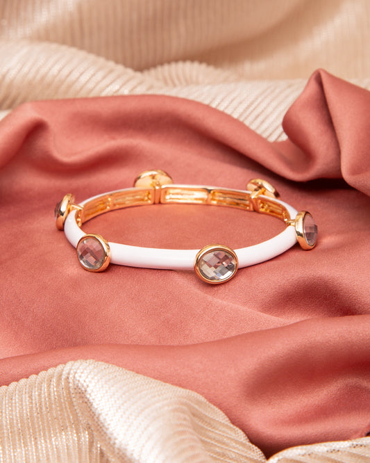 Nayla Jeweled Quatrefoil Stretch Bracelet | White