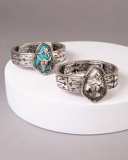 Lainey Magnesite or Turquoise Ox Skull Teardrop Stretch Bracelet