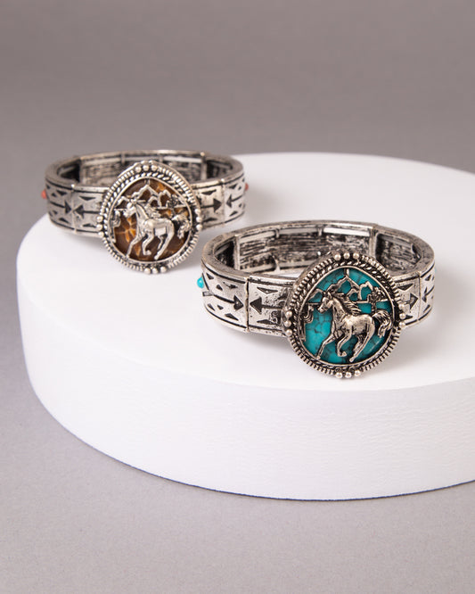 Willow Western Turquoise Running Horse Stretch Bracelet