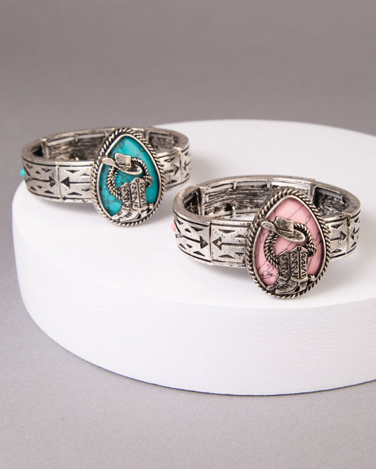 Alana Western Turquoise Hat & Boot Teardrop Stretch Bracelet