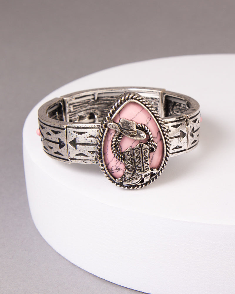 Alana Western Turquoise Hat & Boot Teardrop Stretch Bracelet | Pink