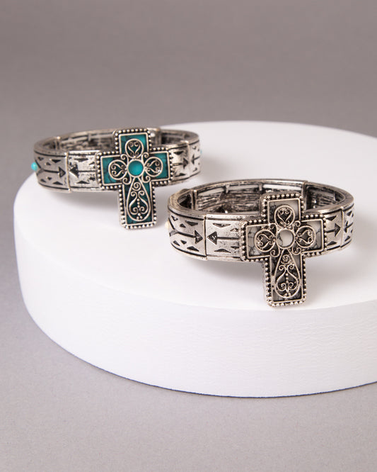 Brielle Western Scrolled Filigree Cross Stretch Bracelet