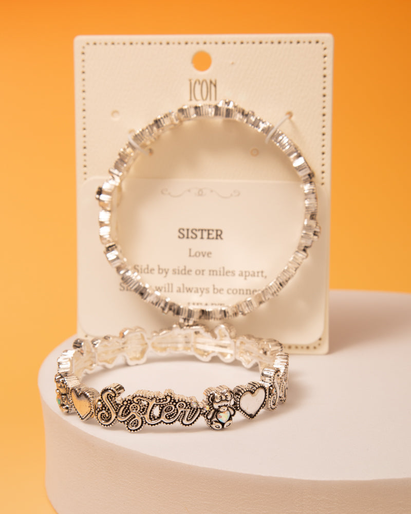 Isla Crystal Embellished Inspirational "Sister" Stretch Bracelet