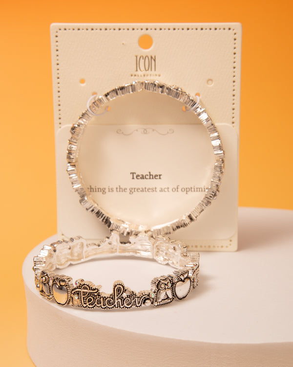 Liberty Crystal Embellished Inspirational "Teacher" Stretch Bracelet