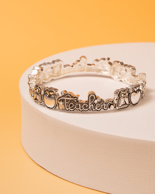Liberty Crystal Embellished Inspirational "Teacher" Stretch Bracelet