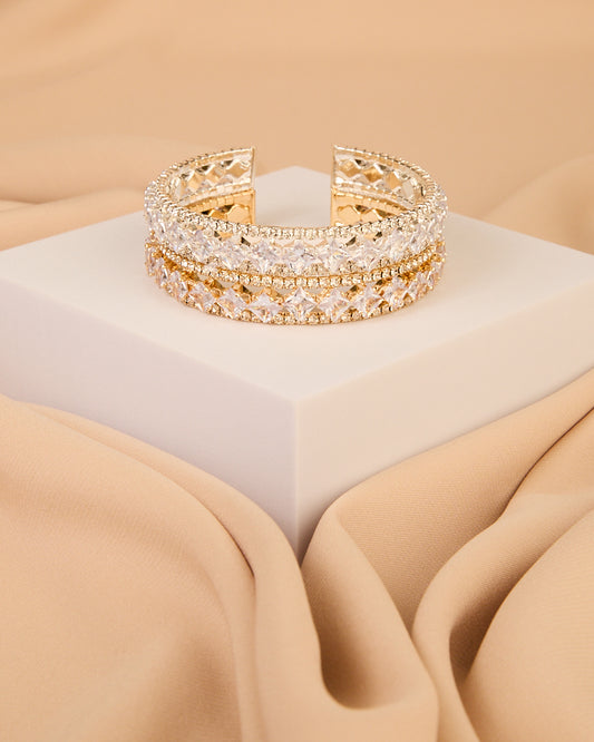 Helen Rhinestone Embellished Princess Cut Cuff Bracelet