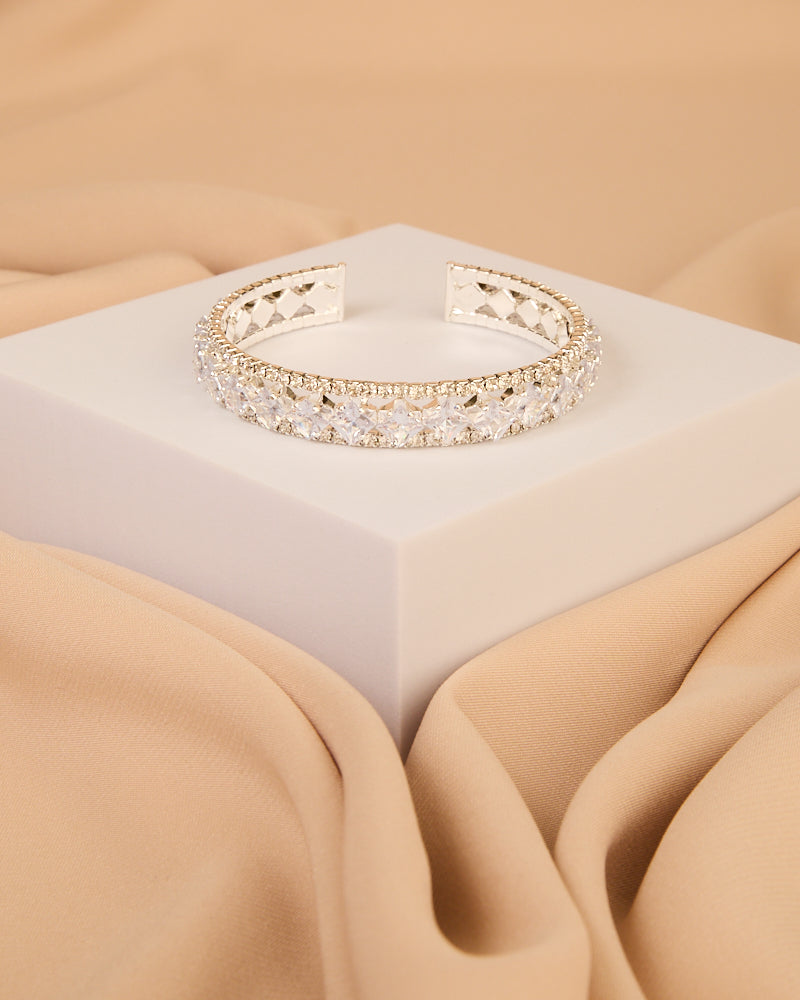 Helen Rhinestone Embellished Princess Cut Cuff Bracelet